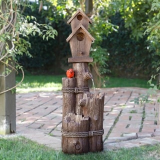 Alpine Corporation 35" Tall Outdoor 3-Tier Birdhouse Water Fountain Yard Art Decor