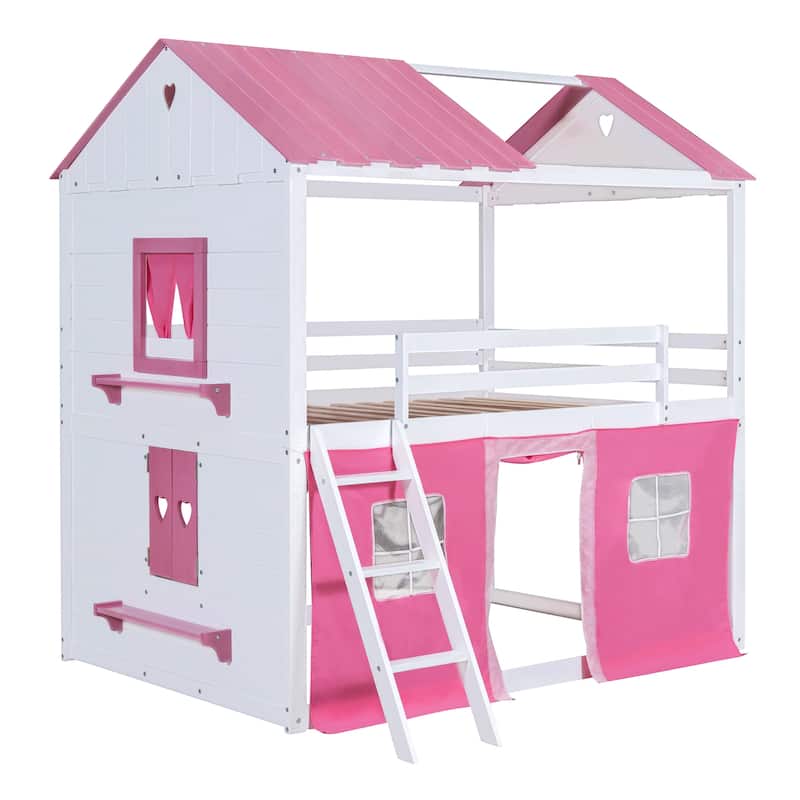 Full Wood Castle Bunk Bed with Slide