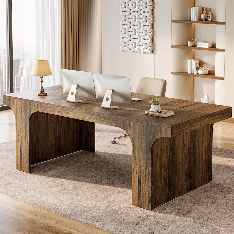 70.9" Executive Desk, Large Wood Computer Office Desk, Writing Table Business Workspace Home Office Accent Desk