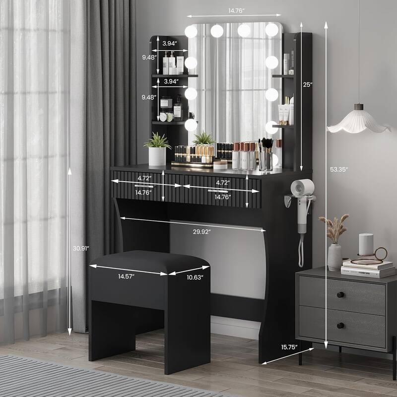 Makeup Vanity Desk Set with Mirror and 12 LED Lights