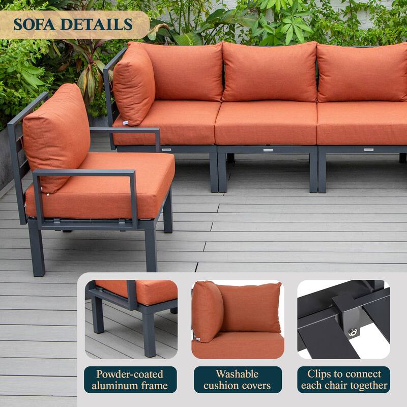 Chelsea 6-Piece Outdoor Patio Sectional Set in Black Aluminum with Removable Cushions for Backyard Garden and Patio Deck