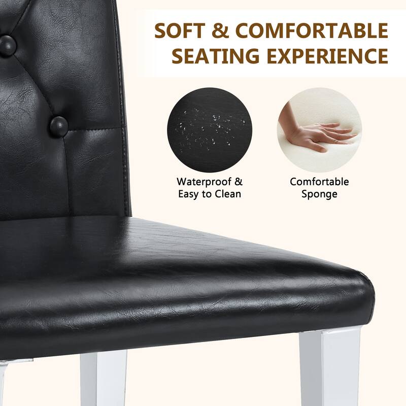 Modern PU Dining Chair with Ergonomic Buckle Backrest and Adjustable Non-Slip Feet, for Restaurants, 4-Piece Set