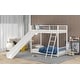 preview thumbnail 6 of 15, Twin over Twin Metal Bunk Bed with Inclined Ladder, Slide, Railings and Head&Footboards, White