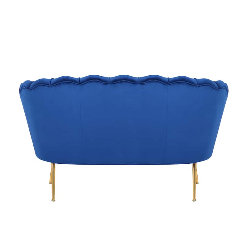 Home Beyond Contemporary Velvet Sofa Blue Soft Loveseat Daisy Chair with Golden Metal Legs for Living Room, Bedroom