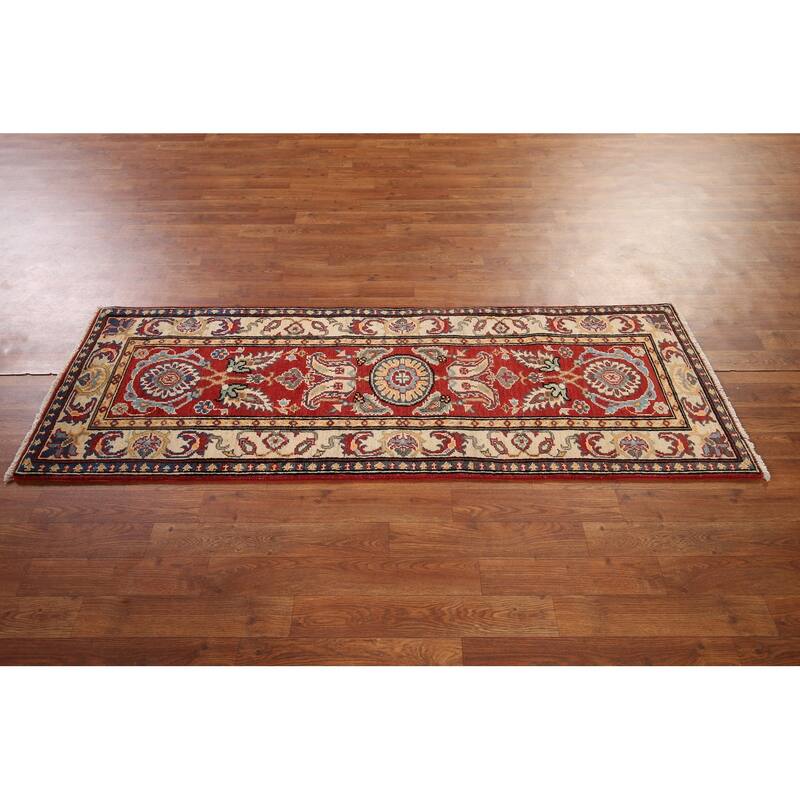 Red Kazak Runner Rug Hand-Knotted Hallway Wool Carpet - 2'1" x 6'1"