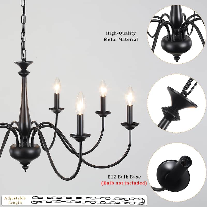 35.04" Wide 8-Light Traditional Industrial Chandelier, Candle Style Chandelier for Living Room Kitchen Island Dining Foyer