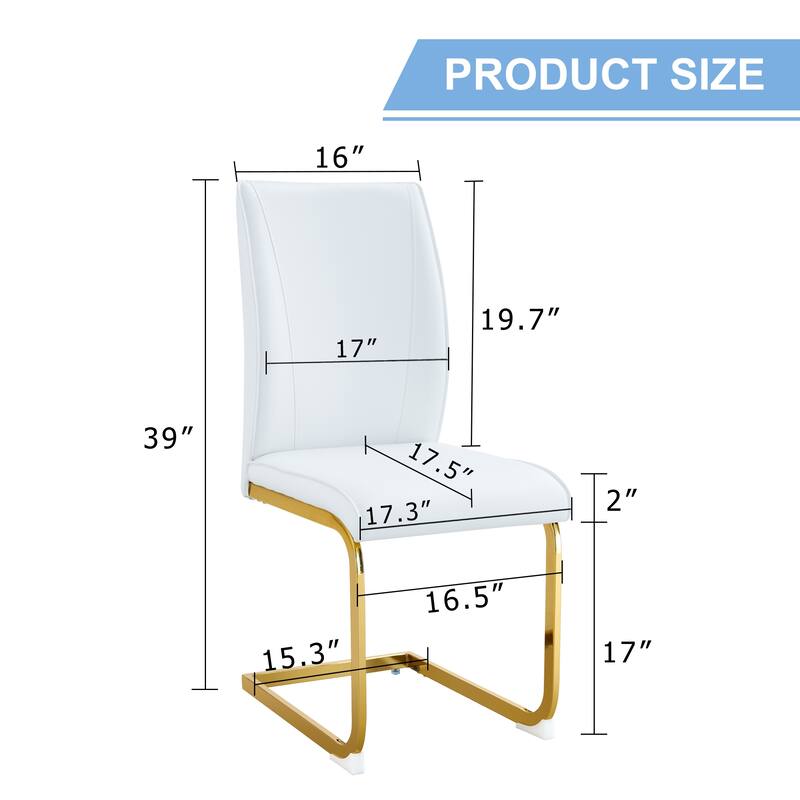 8 Piece PU High Elastic Dining Chair With High Backrest, Cushion, Gold Metal Legs For Dining Room Kitchen Living Room Bedroom