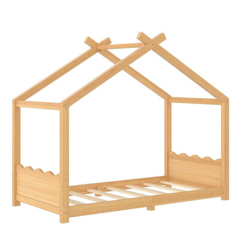 Montessori Bed Floor House Bed with Wave-shaped Headboard and Footboard