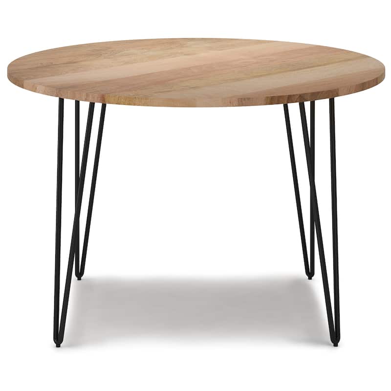 WYNDENHALL Moreno SOLID MANGO WOOD and Iron 45 x 45 inch Round Industrial Dining Table in Natural - 45"d x 45"w x 29.5"h
