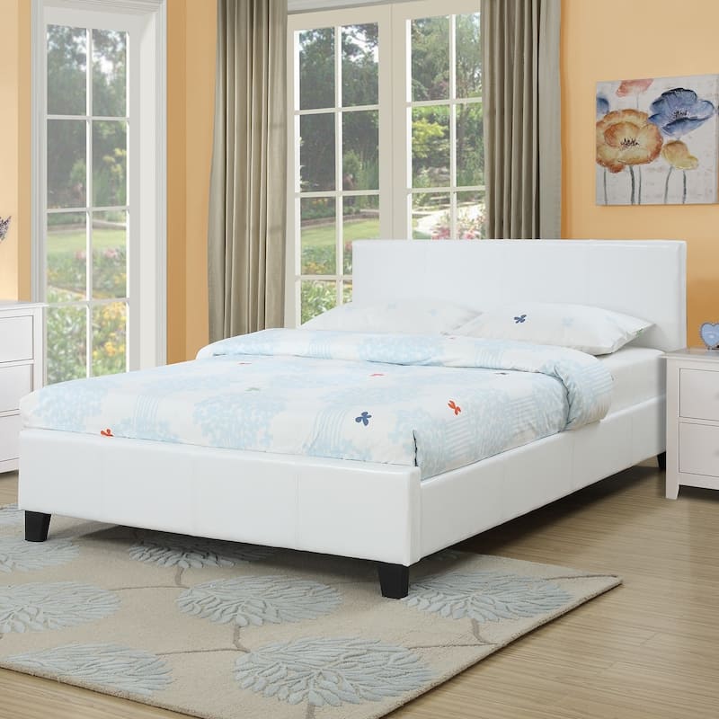 Queen Size White Faux Leather Upholstered Bed Frame with Wooden Legs
