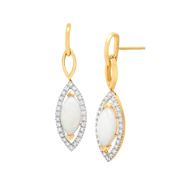 1 2 Ct Natural Opal Earrings With 6 Diamonds In 14k Gold 1 2 Ct Natural Opal Earrings With 6 Diamonds In 14k