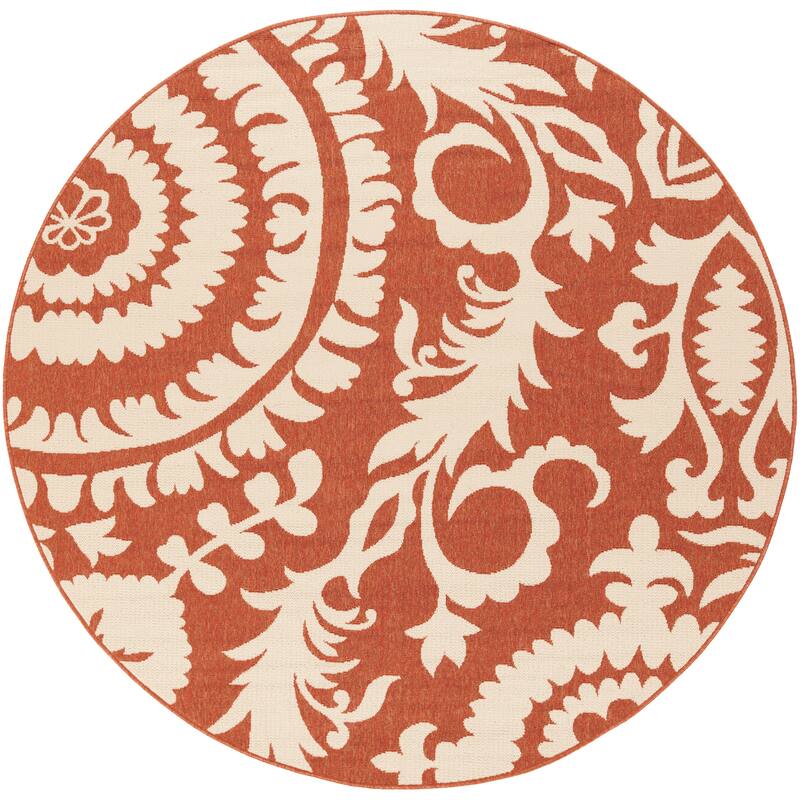 Livabliss Nina Contemporary Floral Indoor/Outdoor Area Rug - 5'3" Round - Rust