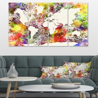 Designart "World Map in Great Colors" Watercolor Map Canvas Art Print ...