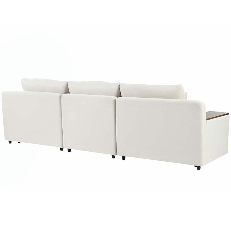 L-shaped Modular Sectional Sofa with Removable Back Cushions and 2 Storage Spaces, Corner Sofa w3 Pillows & Wooden Frame