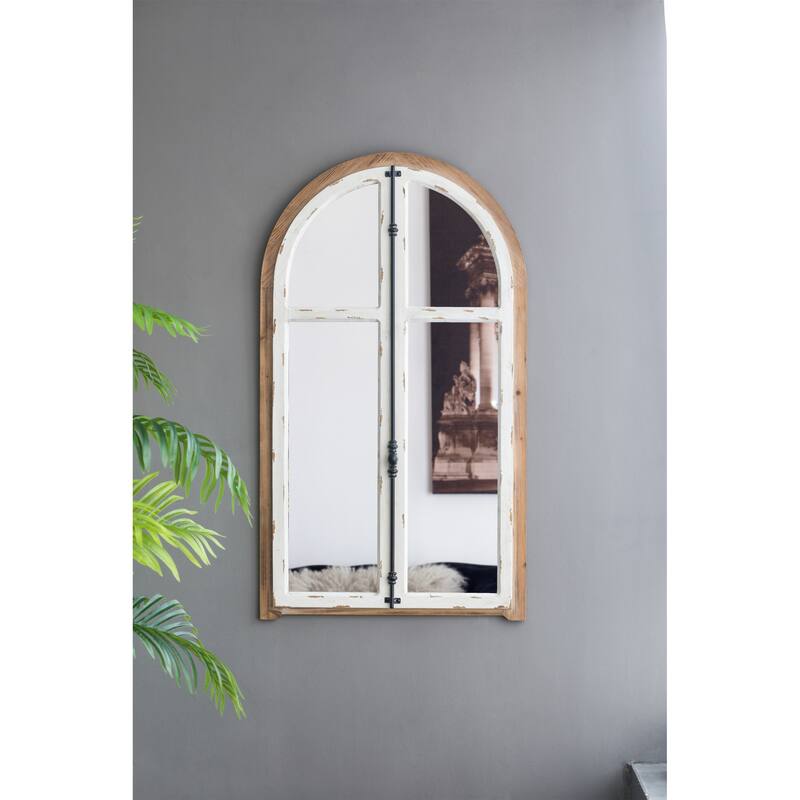 Arch Wood Wall Mirror - Brown Antique White