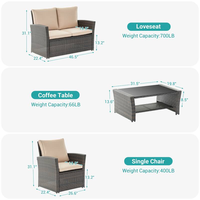 BONOSUKI Outdoor Furniture 4-Piece Set,Patio PE Wicker Rattan Sofa Set