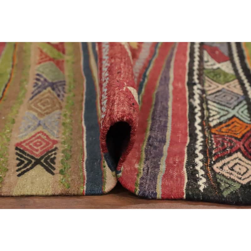 Hand Woven Oriental 100% Wool Carpet Southwestern Tribal Multi-Colored Kilim Area Rug - 9' 7'' X 5' 10''