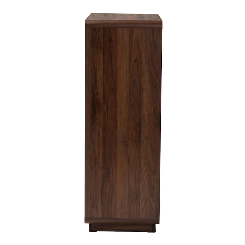 Jenibelle Classic Walnut Brown Wood 5-Drawer Chest with Rattan Drawer