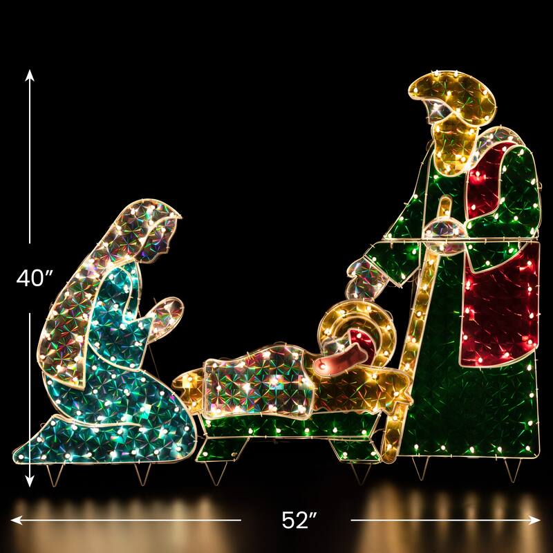 3-Piece Lighted Holographic Christmas Nativity Set Outdoor Decoration - Clear Lights - Multi