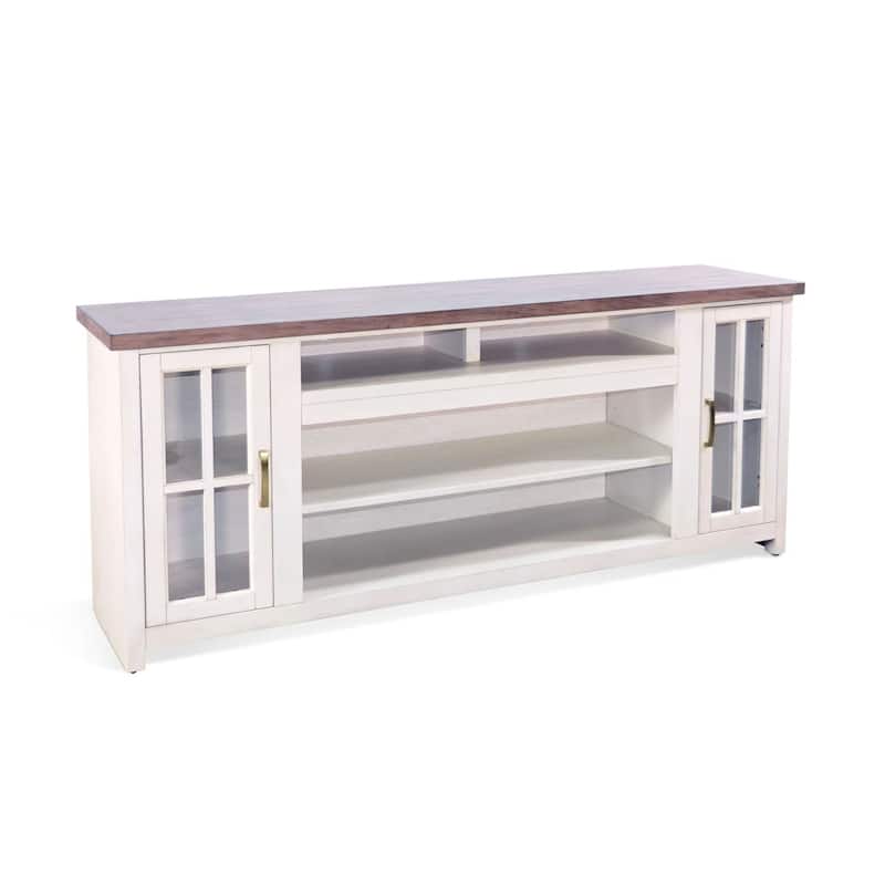 Leyla TV Stand Media Cabinet, 2 Doors and Shelves, White Wood 76 Inch