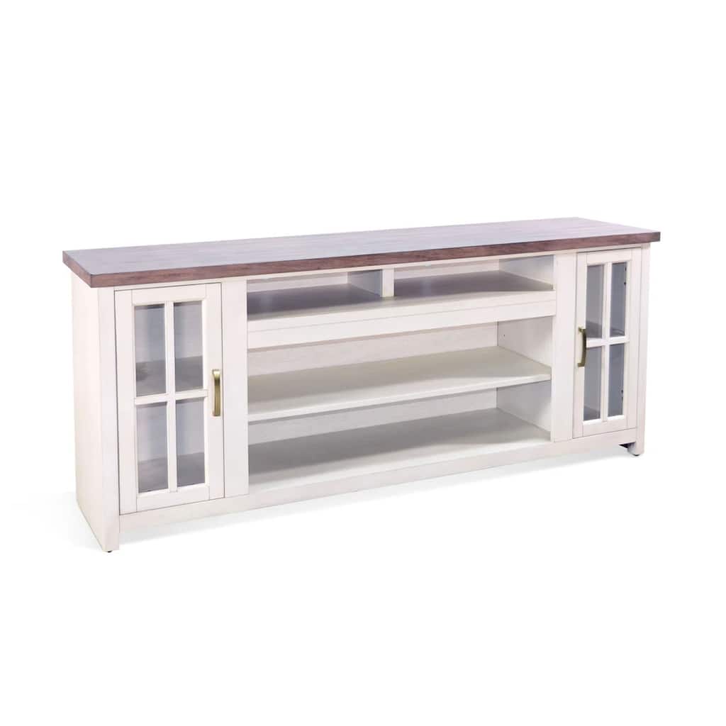 Leyla TV Stand Media Cabinet, 2 Doors and Shelves, White Wood 76 Inch