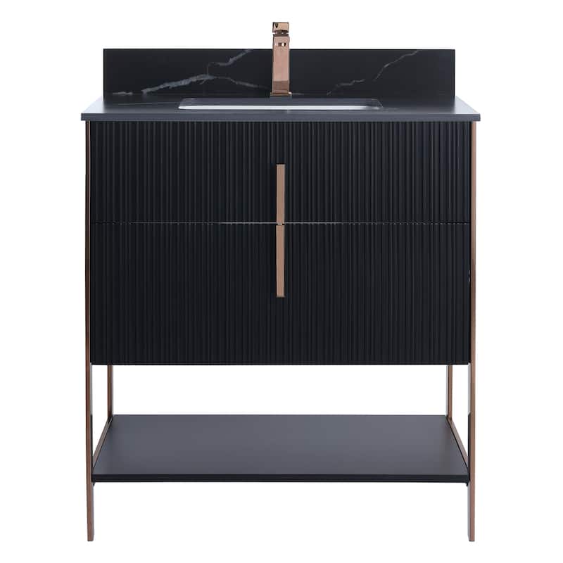 Fine Fixtures Serenity Modern Bathroom Vanity with Black Sintered Stone Top