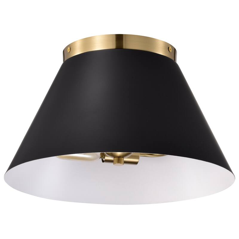 Dover - 3 Light - Small Flush Mount - Black with Vintage Brass