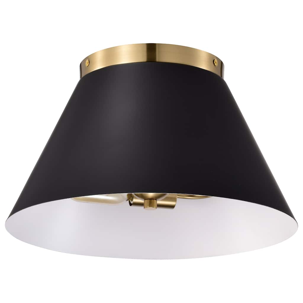 Dover - 3 Light - Small Flush Mount - Black with Vintage Brass