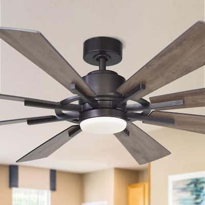 Farmhouse Wooden 8-Blades LED Large Ceiling Fan with Remote Control - 60 Inches