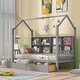 preview thumbnail 21 of 30, Twin Size House Bed with 2 Drawers & Storage Shelf, Wooden Low Platform Bedframe Daybed with Roof for Kids, Teens, Girls, Boys Gray