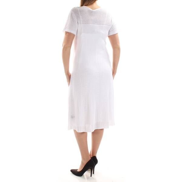 Shop Womens White Short Sleeve Below The Knee Casual Dress Size