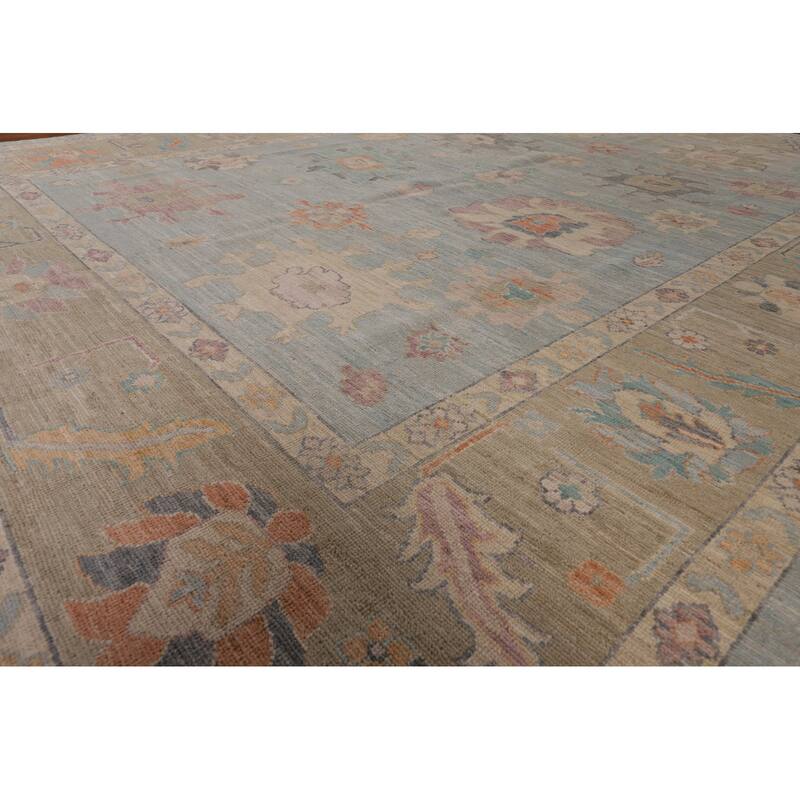 Light Blue Oushak Vegetable Dye Area Rug Hand-Knotted Wool Carpet - 8'11" x 11'8"