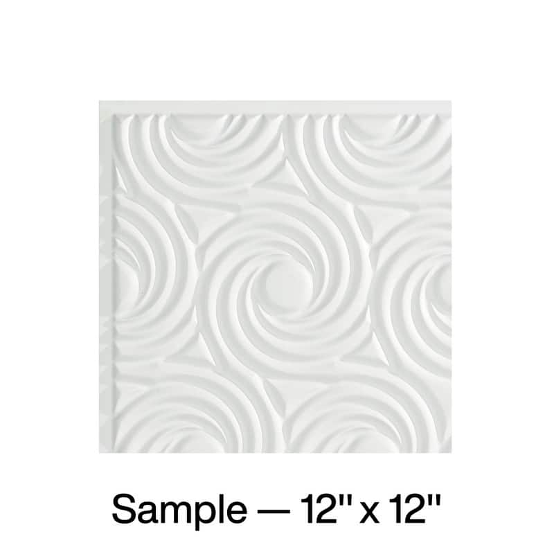 FASÄDE Cyclone Decorative Vinyl 2ft x 2ft Glue Up Ceiling Panel in Gloss White 5 Pack - 12 x 12 Inch Sample - Gloss White