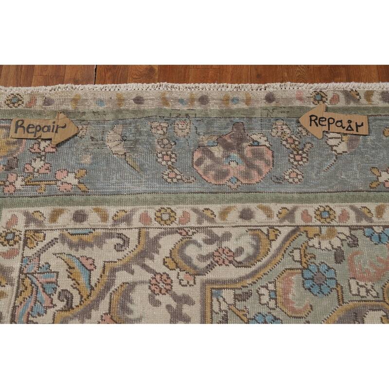 Geometric Tabriz Persian Area Rug Hand-Knotted Beige Wool Carpet - 9'10"x 12'6"