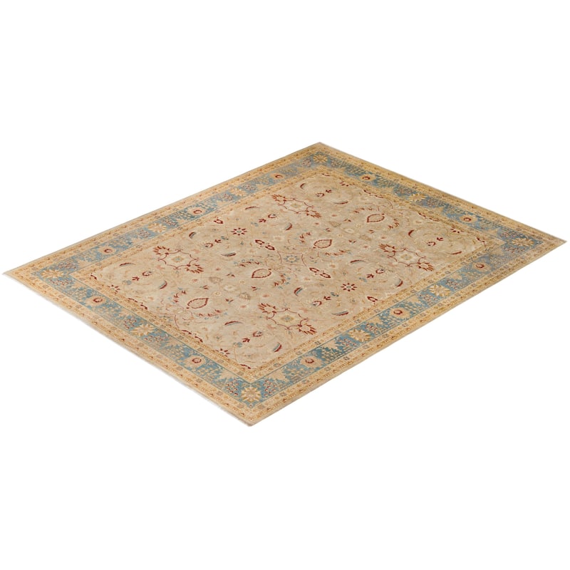 Overton Hand Knotted Wool Vintage Inspired Traditional Ottoman Beige Area Rug - 9' 2" x 11' 6"