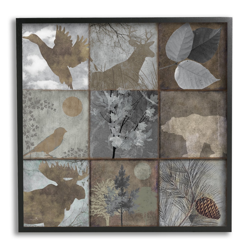 Stupell Rustic Woodland Animal Square Collage Brown Grey Forest Framed Wall Art - Silver