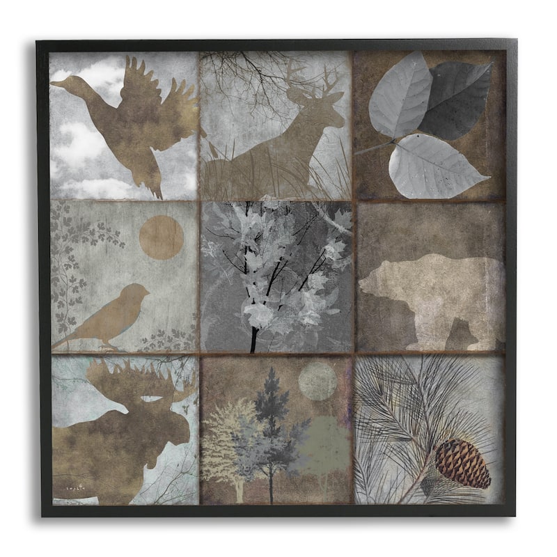 Stupell Rustic Woodland Animal Square Collage Brown Grey Forest Framed Wall Art - Silver