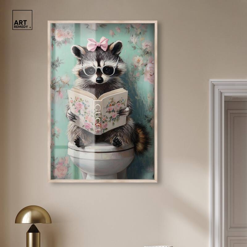 Petite Floral Toilet Raccoon Shadowbox by Art Remedy