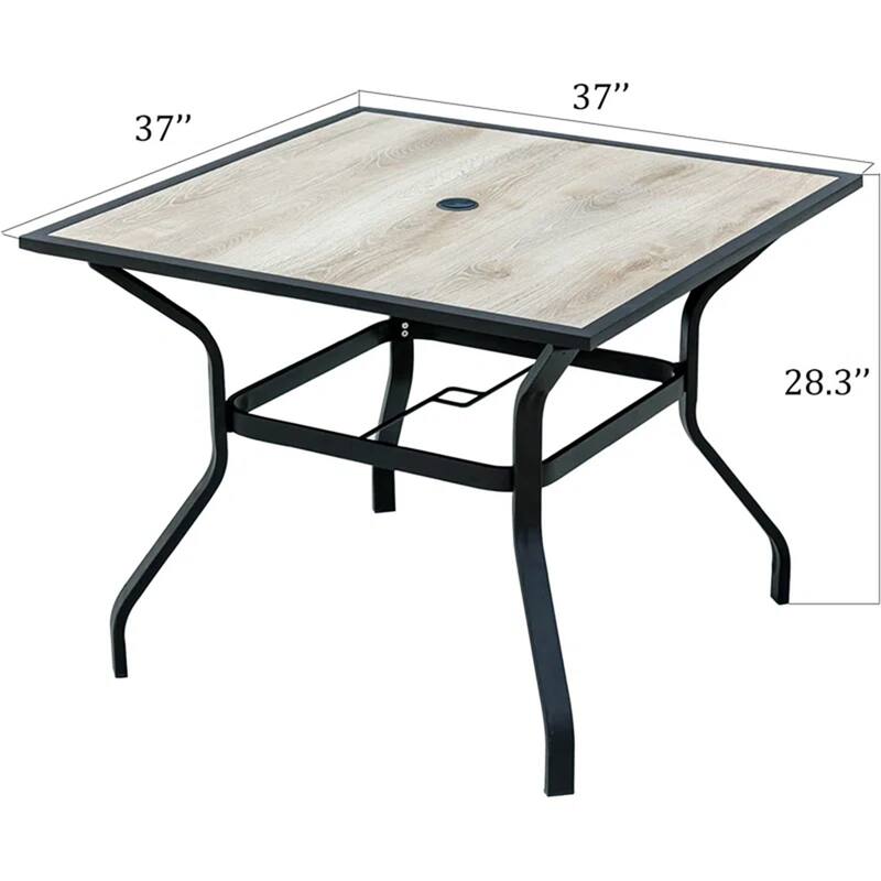 Outdoor Patio Dining Table Square Metal Table With Umbrella Hole And Wood-Look Tabletop - Beige