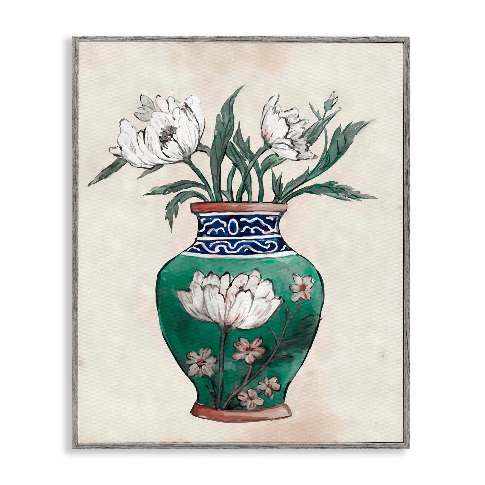 Stupell Floral Oriental Vase Framed Giclee Art Design by Ziwei Li