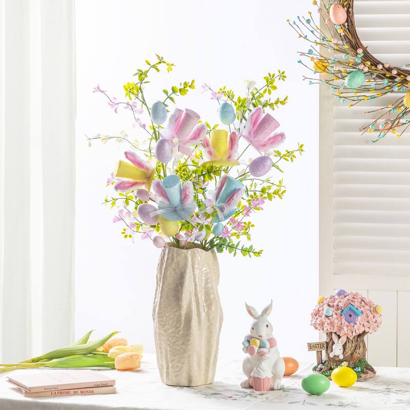 Glitzhome 28"H Set of Two Easter Glitter Egg Bunny Donuts Top Hat Picks