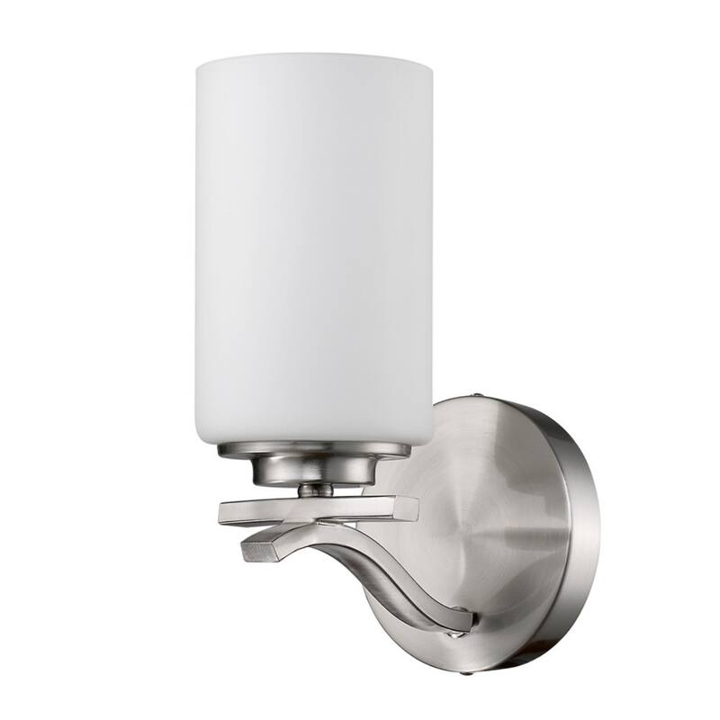 Modern Flush Mount Wall Sconce with White Opal Glass Shade and Dimmable E26 Light Fixture - 9.75" H x 5" W x 6.5" D - Silver