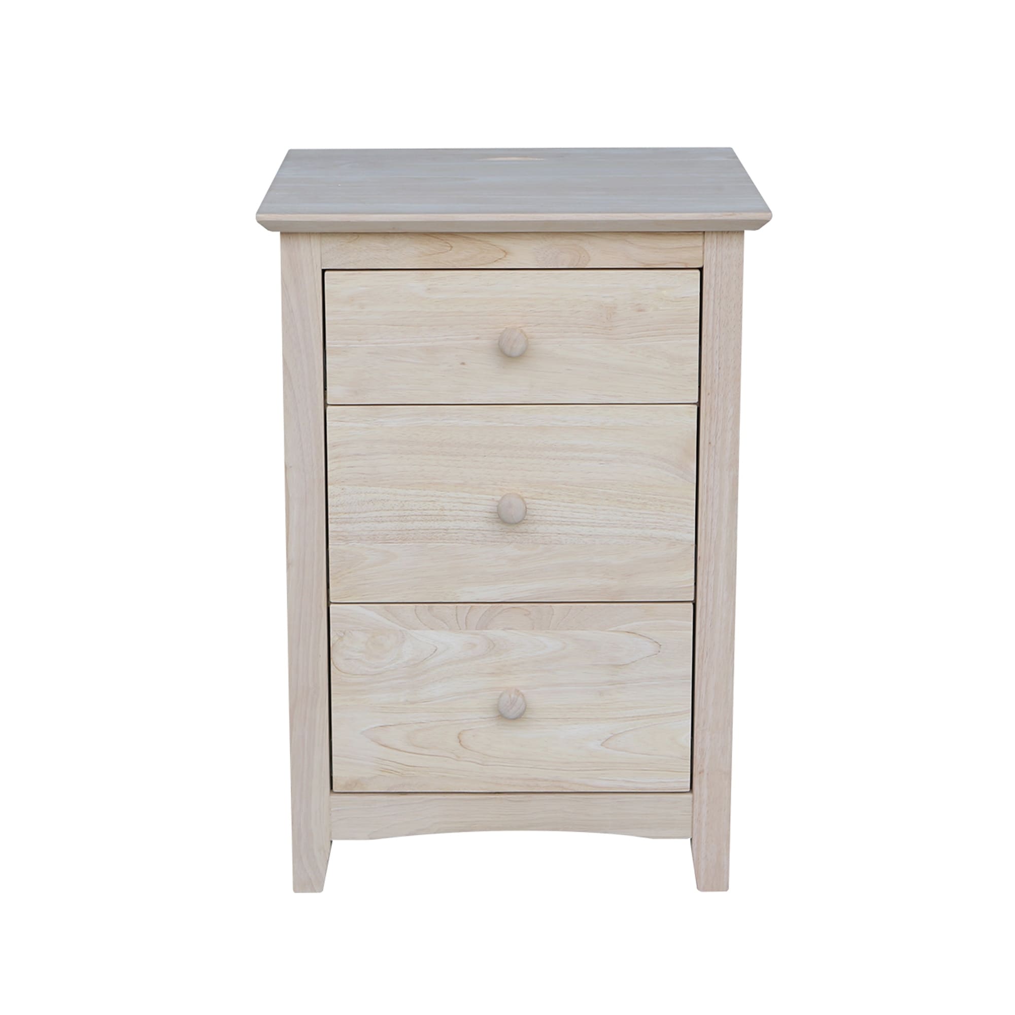 International Concepts Solid Wood 3-Drawer Nightstand with Power Outlets & USB, Unfinished Bedside Chest with Deep Drawers