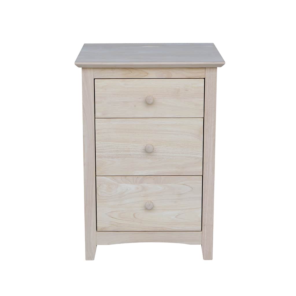 International Concepts Solid Wood 3-Drawer Nightstand with Power Outlets & USB, Unfinished Bedside Chest with Deep Drawers