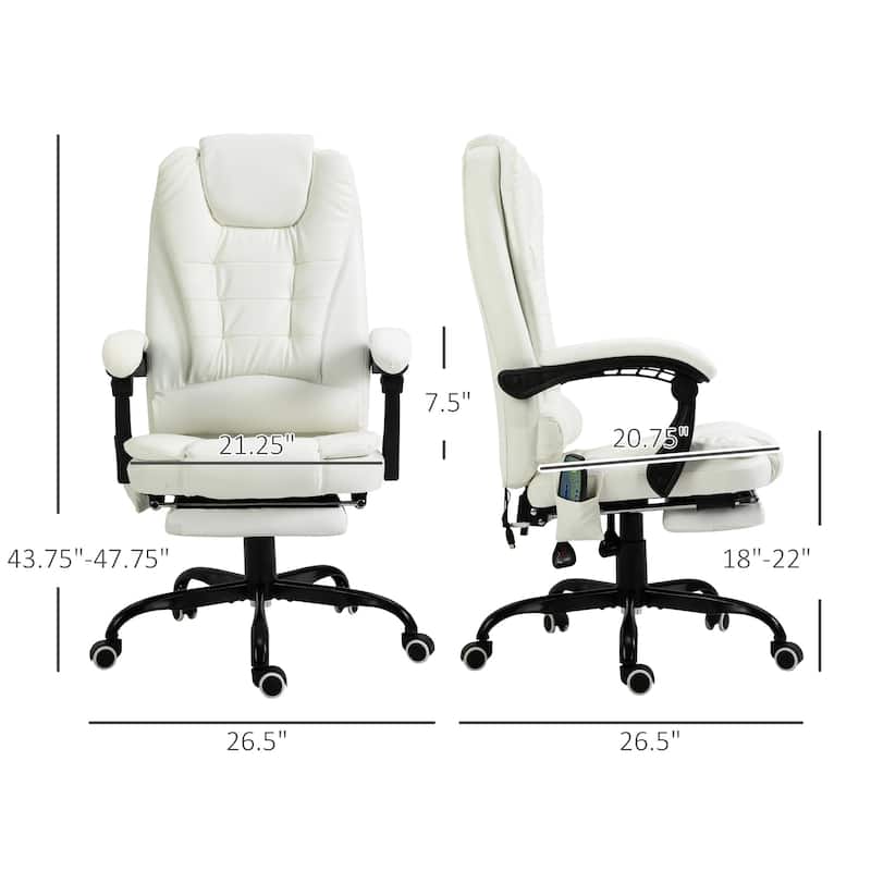 Ergonomic PU Leather Office Chair with 7-Point Massage, Reclining Backrest, Lumbar Cushion & Retractable Footrest