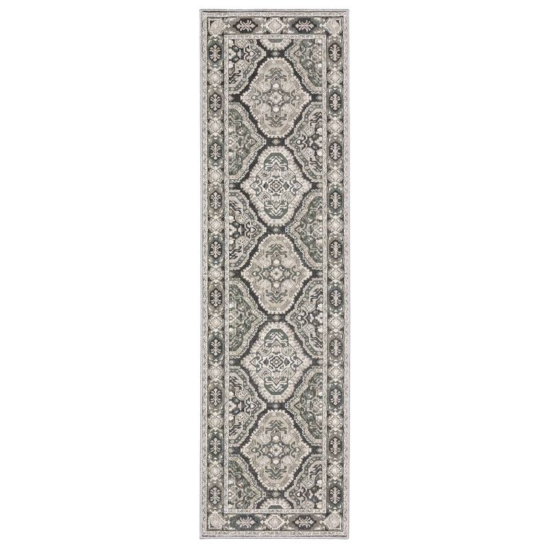 Style Haven Everly Traditional Panel Medallion Mixed Pile Area Rug - 2' 3" x 7' 6" - Grey/ Ivory - Runner
