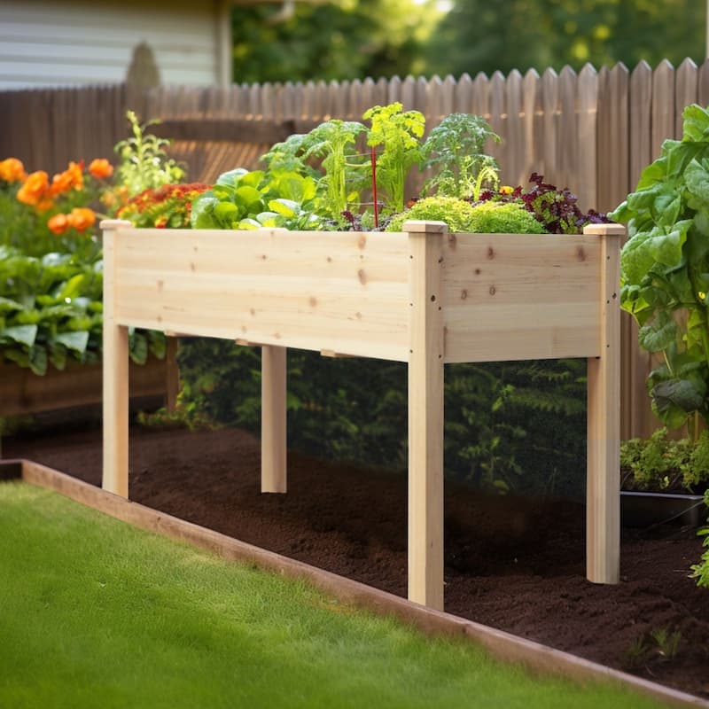VEIKOUS Wood Raised Garden Bed Elevated Planter Box with Drainage Holes