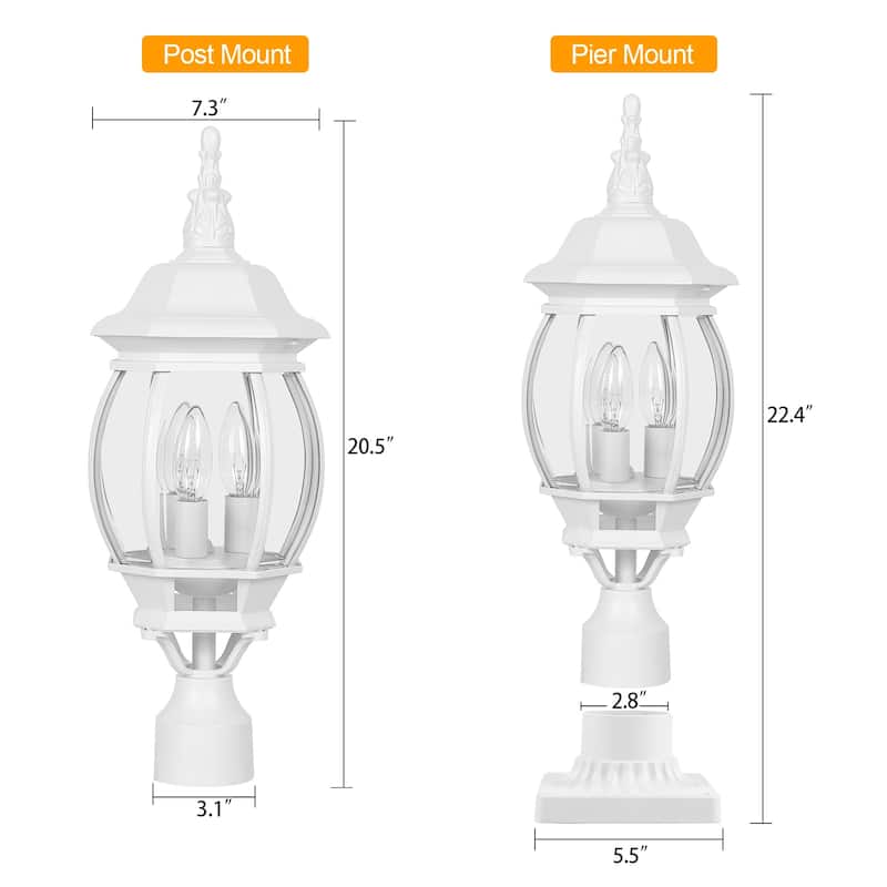 Antique Outdoor Post Light Fixture with Clear Seeded Glass (2 Pack)