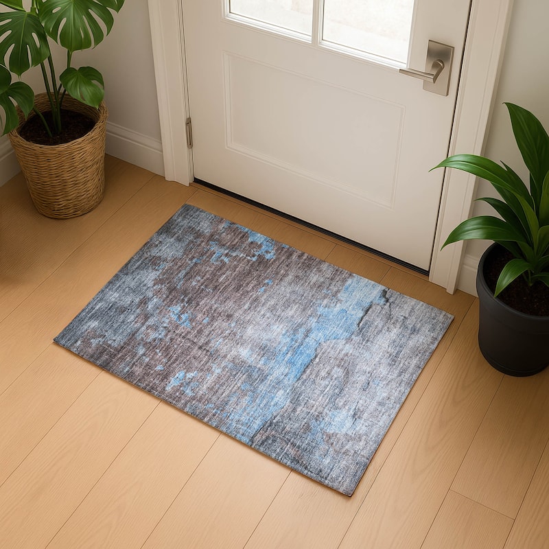 Premium Washable Super Soft Abstract Chic Mayfield Rug - Sky - 1'8" x 2'6"