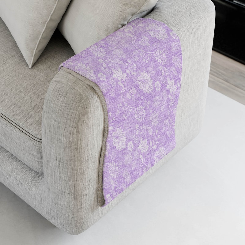 Premium Machine Washable Traditional Floral Sherpa Throw Blanket - Lilac - 4'2" x 5'10"